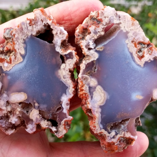 Mirror Polished Blue Plume Agate Pair