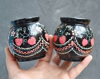 Hand Painted Miniature Vases Set, Vintage Ukraine Floral Decor