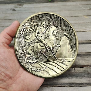 Antique Brass Plate: 1950s USSR Trinket Dish, Table Decor