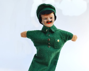 Vintage Sergeant Hand Puppet: 1950s Felt Glove Marionette