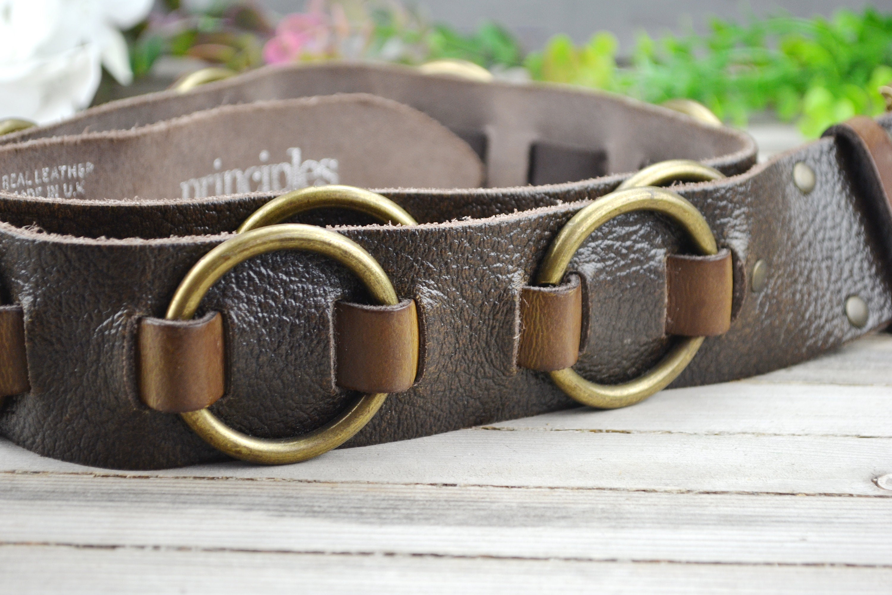 Vintage Wide Genuine Leather Brown Women's Belt Brass Etsy UK
