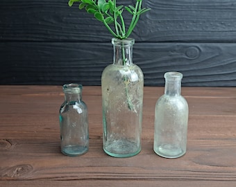 Vintage Glass Apothecary Bottles Set: 1940s Lab Jars