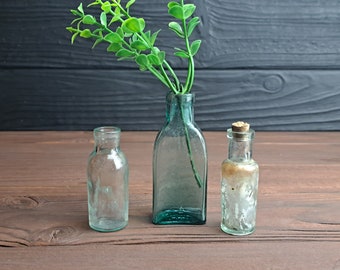 Vintage Glass Apothecary Bottles Set: Antique Lab Jars, 1940s