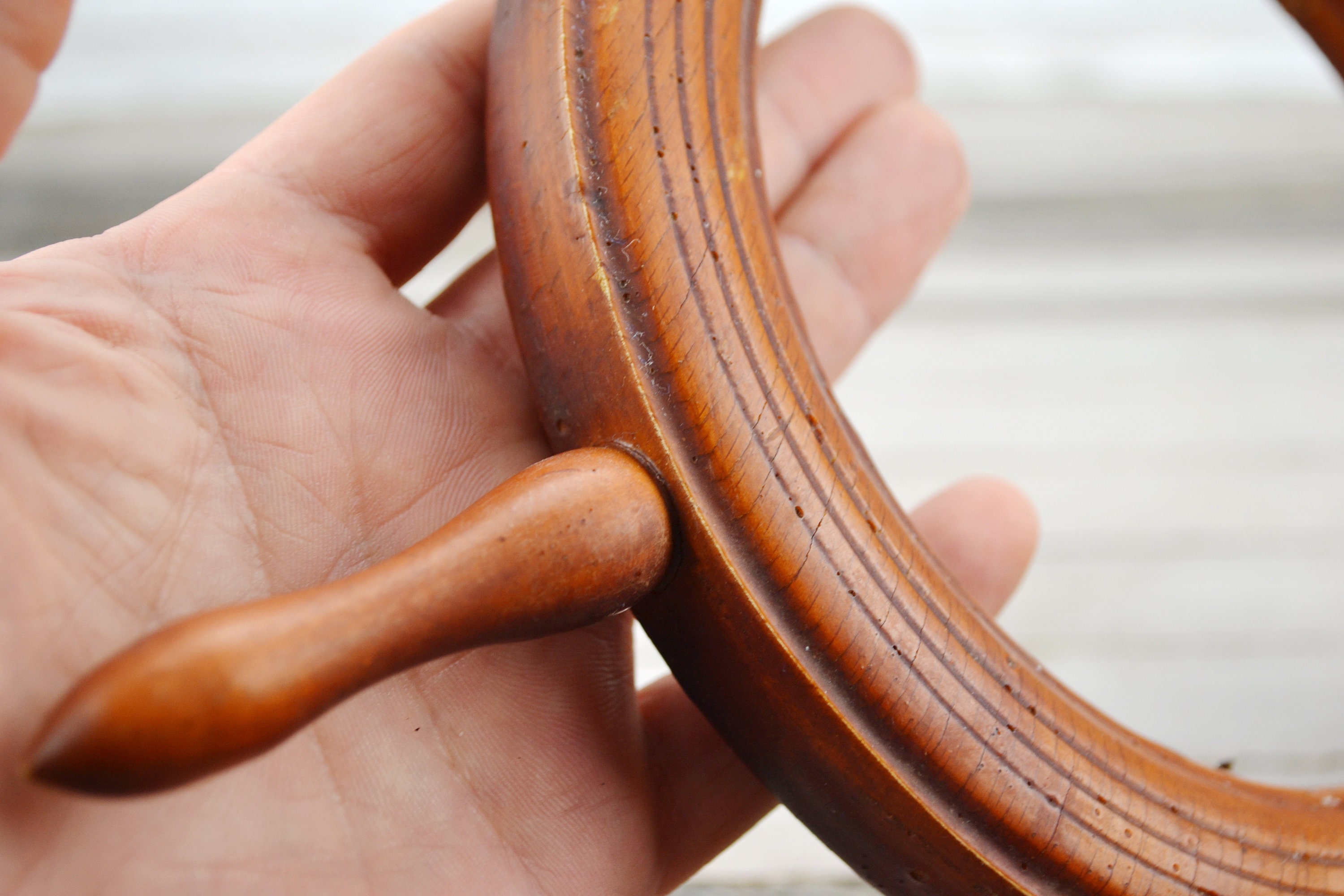 Wooden Photo Frame . Steering Wheel Frame . Old Frame. Vintage Desk