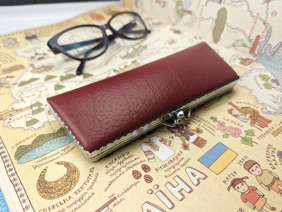 Vintage Glasses Case 1980s, Bordo color Retro Gla… - image 4