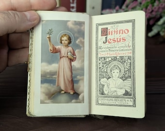 Libro di preghiere per la prima comunione in spagnolo, vintage del 1953: Divino Jesús, copertina in madreperla