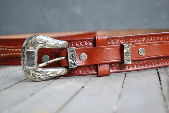 Vintage genuine leather brown belt mens leather b