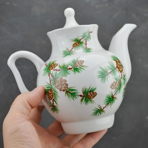 Cute Ukrainian small porcelain Tea Pot - Ceramic Kettle with gilding . teapot cozy . Kitchen Decor USSR 1970s