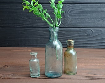Vintage Glass Apothecary Bottles Set: 1940s Lab Jars, Set of 3