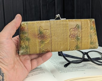 Vintage Embossed Leather Eyeglass Case: 1960s Floral Sunglasses Holder