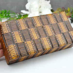 Handcrafted Vintage Wooden Jewelry Box with Intricate Carvings USSR 1950s , Retro wooden treasure box