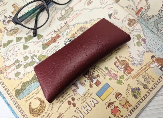 Vintage Glasses Case 1980s, Bordo color Retro Gla… - image 3