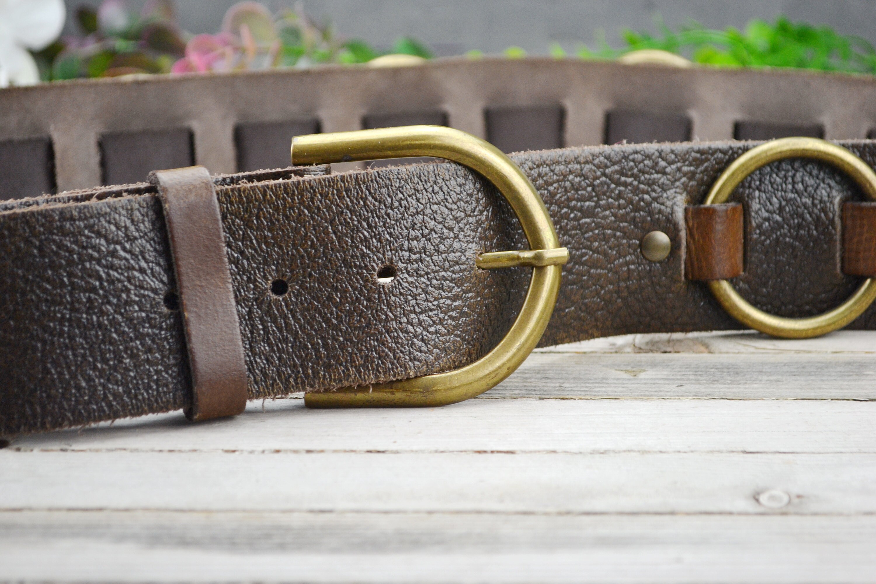 Vintage Wide Genuine Leather Brown Women's Belt Brass Etsy UK