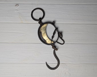 Antique Steelyard Hook Scale, Rustic Cast Iron, Brass PUD Weights