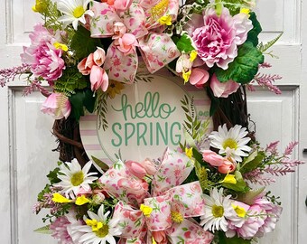 Spring Flower Grapevine, Grapevine for Spring, Grapevine Wreath for Spring, Flower Wreath Hello Spring, Spring Wreath, Spring Flowers Wreath