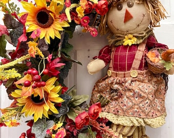 Fall Scarecrow Grapevine Wreath, Fall Flower Wreath, Fall Grapevine Wreath, Autumn Grapevine, Autumn Wreath, Porch Fall Wreath,
