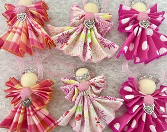 Angel Ornament Custom Set of Six Pink Coordinating 3.5” Angels, Cute Little angels, Any Season Angels, Spring Angels, Christmas Angels