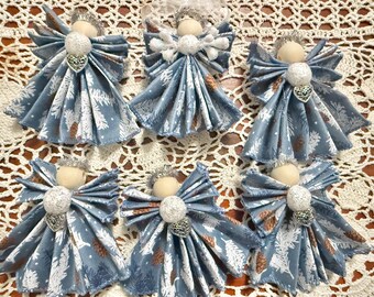 Angel Ornament Custom Set of Six Blue Coordinating Angels, Cute Little angels, Any Season Angels, Spring Angels, Christmas Angels
