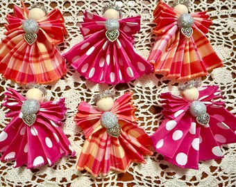 Angel Ornament Custom Set of Six Pink Coordinating Angels, Cute Little angels, Any Season Angels, Spring Angels, Christmas Angels