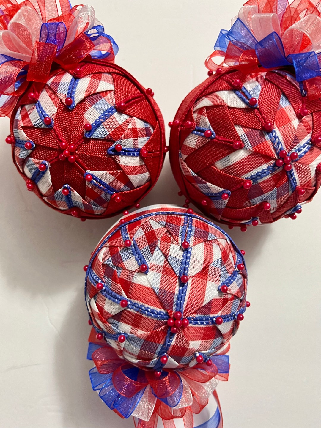 Patriotic Set of Three 4 Ornaments, Red,white and Blue Ornaments, Round Ornaments, Americana ...