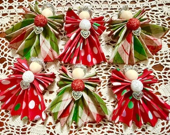 Angel Ornament Custom Set of Six Red Coordinating Angels, Cute Little angels, Any Season Angels, Spring Angels, Christmas Angels
