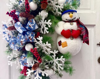 Wintry Wreath, Snow Christmas Wreath, Buffalo Plaid Wreath, Winter Grapevine, Christmas Grapevine, Buffalo Plaid Grapevine