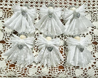 Angel Ornament Custom Set of Six White Lacey Snowflake Angels, Cute Little angels, Any Season Angels, Spring Angels, Christmas Angels