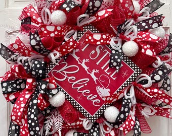 Christmas I Still Believe Wreath, Red and Black Christmas Wreath, Black and Red Christmas Wreath, Christmas Wreath, Christmas Decor