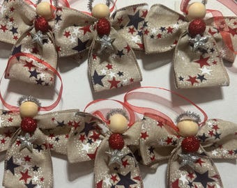 Patriotic Angel Set of Ornaments decorated in stars, Cute Little angels, Any Season Angels,  Christmas Angels, Patriotic Angels
