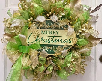 Christmas Gold and Green Wreath, Elegant Gold Christmas Wreath, Christmas Gold Wreath, Christmas Decor, Elegant Decor, Gold and Green Wreath