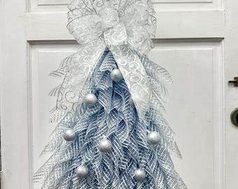 Christmas Custom Pewter and Silver Tree Wreath can hang anywhere. Christmas Tree Wreath is a beauty for any door or wall in your home. home.