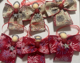 Patriotic Angel Set of Six Fireworks Ornaments, Cute Little angels, Any Season Angels,  Christmas Angels, Patriotic Angels