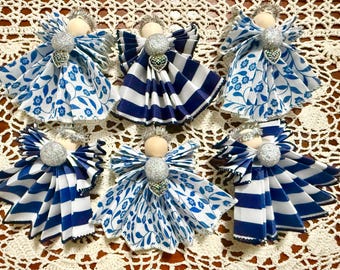 Angel Ornament Custom Set of Six Navy Coordinating Angels, Cute Little angels, Any Season Angels, Spring Angels, Christmas Angels