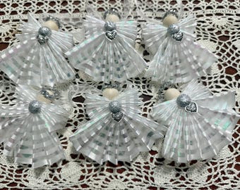 Angel Ornament Custom Set of Six White Irridescent Angels, Cute Little angels, Any Season Angels, Spring Angels, Christmas Angels