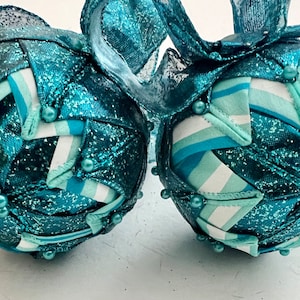 Easter Pair of 4” Egg and 3” round ornament , Turquoise Ornament, Glittered Egg Ornament, Turquoise Ornament, Easter Ornament