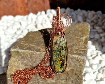 Natural Copper Monarch Opal Pendant • Wire Wrapped • Hand Made • Gift For Her • Oval Monarch Opal Quartz Doublet • P0799