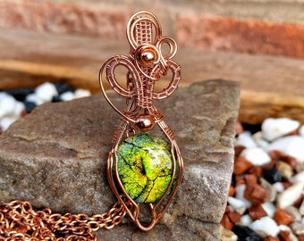 Natural Copper Monarch/Sterling Opal Pendant • Wire Wrapped • Hand Made • Gift For Her • Round Monarch/Sterling Opal Quartz Doublet • P0832