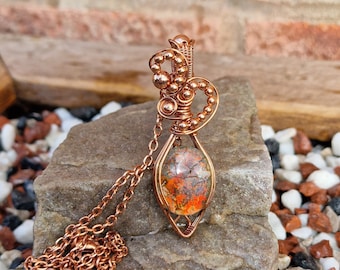 Natural Copper Monarch/Sterling Opal Pendant • Wire Wrapped • Hand Made • Gift For Her • Oval Monarch/Sterling Opal Quartz Doublet • P0834