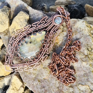 Antiqued Copper Labradorite Pendant - Quintina - Teardrop - Gift For Her - P0296
