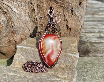 Antiqued Copper Red Agate Pendant • Wire Wrapped • Hand Made • Gift For Her • Teardrop Agate • P0735