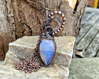 Antiqued Copper Opalite Pendant • Wire Wrapped • Hand Made • Gift For Her • Opalite Teardrop • P0756