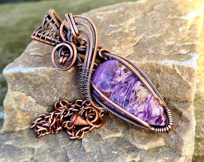 Antiqued Copper Lilac Charoite Pendant