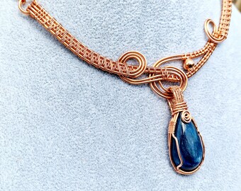 Natural Copper Blue Kyanite Choker Pendant • Wire Wrapped • Hand Made • Gift For Her • Teardrop Kyanite • P0814