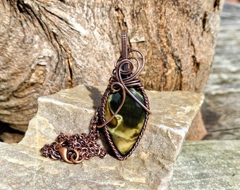Antiqued Copper Polychrome Jasper Pendant • Wire Wrapped • Hand Made • Gift For Her • Teardrop Jasper • P0732