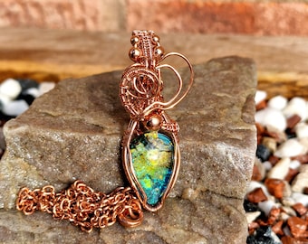 Natural Copper Monarch/Sterling Opal Pendant • Wire Wrapped • Hand Made • Gift For Her • Teardrop Monarch/Sterling Opal Doublet • P0833