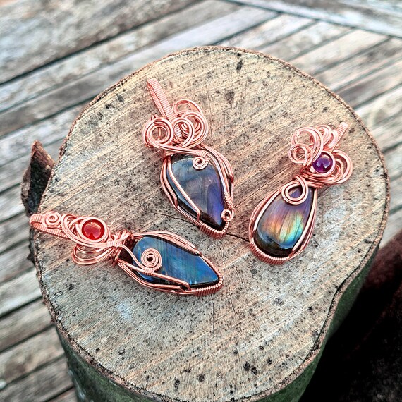 Labradorite Edelstein Handgemacht Silber Draht Gewickelt Schmuck Anhänger 2.9