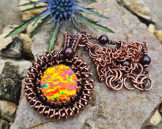 Antiqued Copper Dichroic Glass Pendant