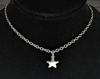 Star Choker Charm Necklace 100% 304 Stainless Steel You Pick Size - Handmade, Hypoallergenic. dainty cable chain 14" 16" 18" 20"