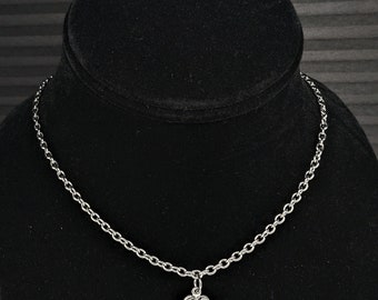 Choker Charm Necklace 100% 304 Stainless Steel You Pick Size - Handmade, Hypoallergenic. Heart charm dainty cable chain 14" 16" 18" 20"