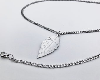 Leaf Charm Necklace, adjustable size handmade with 304 Stainless Steel.  Sensitive Skin Friendly. Dainty Small Curb Chain Nature leaves